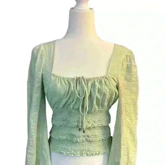 FREE PEOPLE Smocked Cinched Waist Sea Foam Green Size Small​ - Picture 1 of 9